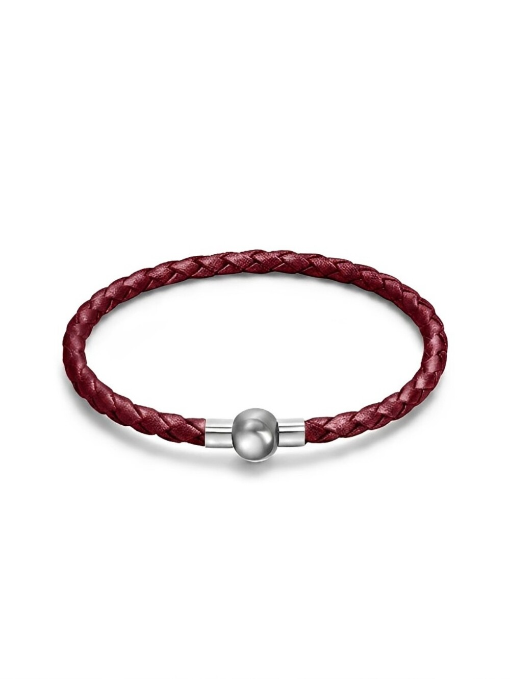 Linx Burgundy Leather Braided Cord Charm Bracelet with Magnetic Clasp